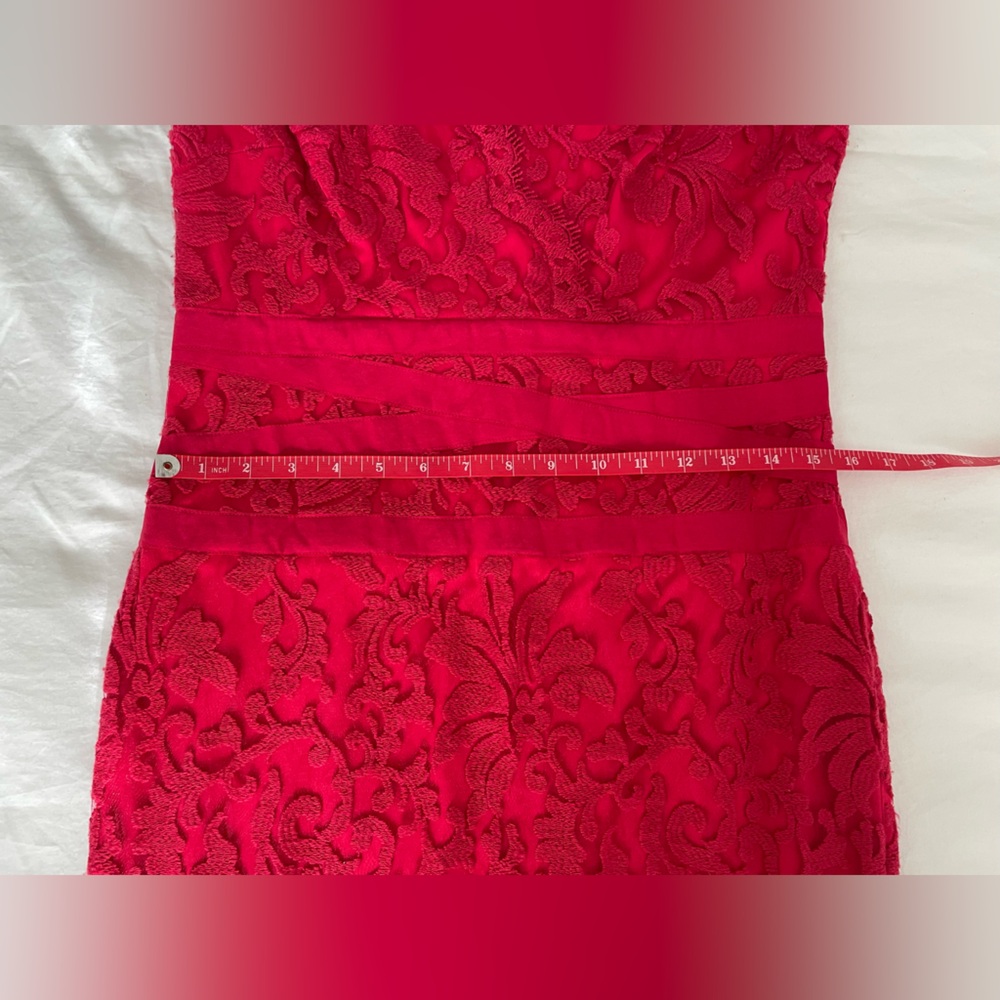Tadashi Shoji Vibrant Red Lace Midi Dress - Picture 9 of 9